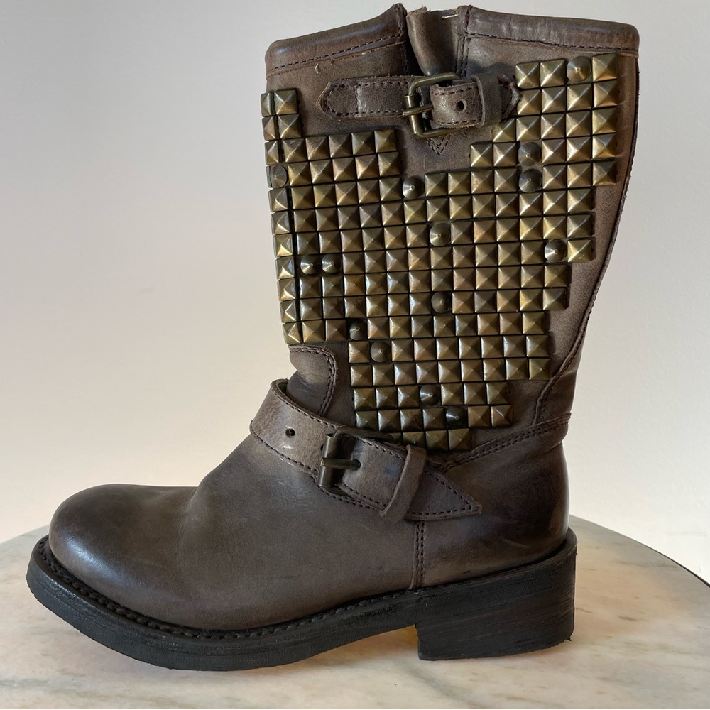 Ash Studded Engineer Moto Boot in Distressed Brown Leather, Size 6 - Picture 2 of 14
